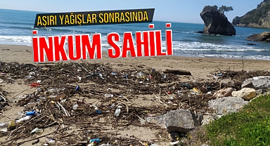 Dalgaların etkisiyle sahile vuran çöpler kirliliğe yol açtı
