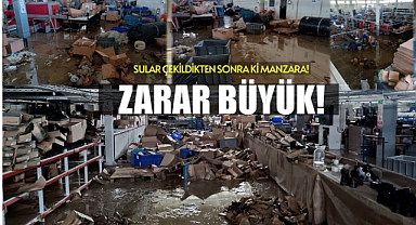 Ayakkabı fabrikasında zarar sular çekilince belli oldu!