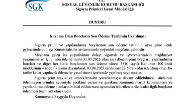 Dikkat! Ödeme Tarihi uzatıldı