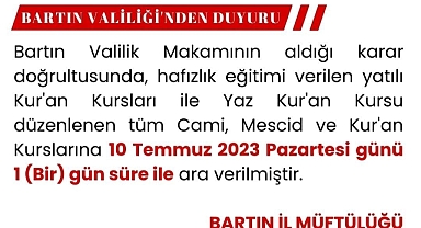 Yaz Kur'an Kurslarına ara verildi