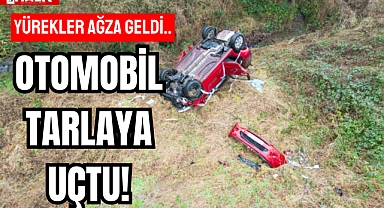 OTOMOBİL TARLAYA UÇTU!