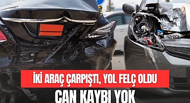 İki Araç Çarpıştı, Yol Felç Oldu